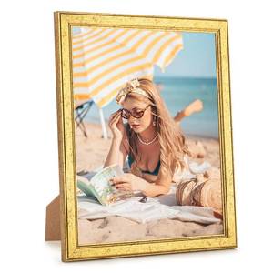 lot 2400 image: Wood 8x11 Frame Gold, Ornate Natural Wooden 11x8in Picture Frames, Modern Golden 8 x 11inch Gallery Photo Pic Frame with HD Plexiglass, Horizontal Vertical Wall Mounting Tabletop Display 1Pcs