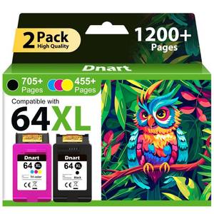 lot 2409 image: 64XL Ink Cartridges Black and Color Compatible for HP Ink 64 Ink Cartridge Combo Pack for HP64 XL Ink Fit for Envy Photo 7855 7858 7155 7120 7800 6252 6255 7158 7100 7164 Tango Series Printer (2 Pack)