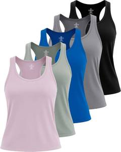 lot 2418 image: 5 Pack Womens Quick Dry Fit Ladies Tops Blouse Tee Athletic Yoga Workout Running Gym Active Tees Exercise Women Racerback Sleeveless Flowy Fitness Loose Fit Moisture Wicking Tank Top - Set 2,XL
