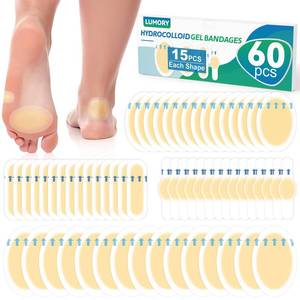 lot 2428 image: LUMORY 60pcs Hydrocolloid Blister Bandages,Gel Blister Bandages for Feet,Waterproof Blister Pads for Feet, Heel,Toe,Blister Prevention & Recovery, Blister Cushions with 4 Shapes