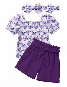 lot 2448 image: Arshiner Toddler Girls 3 Piece Outfit Set Puff Sleeve Square Neck Top with Shorts and Matching Headband Summer Clothes 2T-8Y