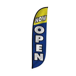 lot 2449 image: LookOurWay Feather Flag Banner - 12 Feet Tall Advertising Sign Swooper Flag Only, No Poles - Grand Opening Flags - Now Open Blue & Yellow (10M1200029)