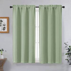 lot 2452 image: OVZME Light Green Short Blackout Curtains for Bedroom 45 Inches Long 2 Panels Set, Solid Thermal Insulated Blackout Curtains, Energy Saving Soft Fabric Window Drapes, Dual Rod Pocket, 2x40Wx45L Inches