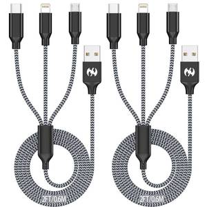 lot 2471 image: Multi Charging Cable 2ft 2Pack 3 in 1 Charger Cord, Short Multiple Rapid Nylon Braided Cable USB Charging Cable Multi Phone Charger Cord with Type C Micro Lightning USB Connectors for Cell Phones