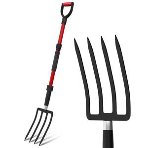 lot 2472 image: COSITA Pitch Fork for Garden, 44-Inches Pitchfork with Fiberglass Handle, Gardening Spading Fork with 4 Metal Tines, Heavy Duty Pitchfork for Manure, Mulch, Digging, Aeration, Red