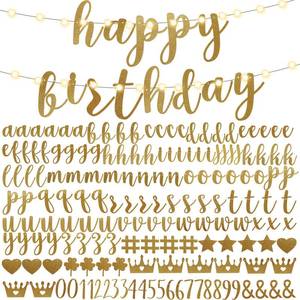 lot 2487 image: TaoBary 167 Pcs DIY Banner Kit Happy Birthday Glitter Banner Customizable Glitter Make Your Own Kit 162 Letters Symbols and Numbers 3 Rope for Birthday Halloween Wedding Christmas(Champagne Gold)