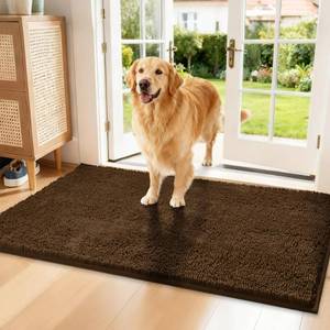lot 2492 image: Naturei Chenille Absorbent Front Door Mat 60 x 36, Dog Door Mat for Muddy Paws, Trap Dirt Doormat, Mud Mat for Dogs, Washable Non Slip Outdoor Indoor Doormats for Entryway, Brown