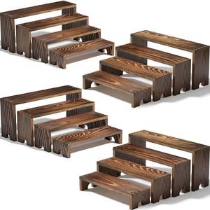 lot 3090 image: 4 Set Wooden Tiered Risers Display Stands for Vendor Events,Stackable Wood Cupcake Display Stand,Farmhouse Decor Wood Dessert Table Display Set,Vendor Booth Display Items,Food Display Risers for Party