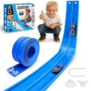 lot 3100 image: Flexible Race Track for Kids Age 3, 15 Ft Blue Car Track with Suction Cup