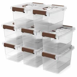 lot 3108 image: YYXB 8 Pack Plastic Storage Latch Bins, 4 Quart Clear Plastic Handle Box with Lids and Handle, Multi-Purpose