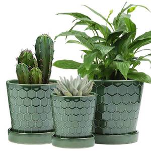 lot 3113 image: Ceramic Plant Pots,456 Inch Pots for Indoor Plants,Planters with Drainage Holes and Ceramic Tray, Indoor Flower Pots Gardening Home Desktop Office Windowsill Decoration Gift,Set of 3 (Patina)