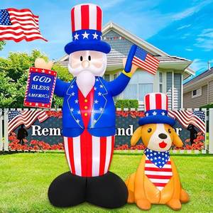 lot 3115 image: 7FT Patriotic Independence Day 4th of July Inflatables Outdoor Decorations, Inflatable Uncle Sam with Dog, Built in LED Lights Blow up Fourth of July Decor for Holiday Party Garden Yard Lawn
