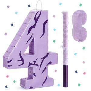 lot 3117 image: Sosation 16inch Number 4 Pinata with Kpop Theme Tattoo Design Purple Pinata with Stick Blindfold Confetti for Kpop Theme Party Birthday Anniversary Party Decorations Supplies
