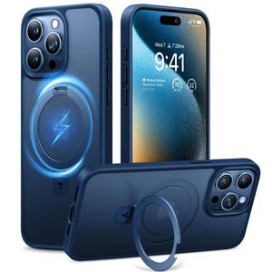 lot 4372 image: TORRAS Magnetic Ostand for iPhone 15 Pro Max Case, Military Grade Drop Tested Compatible with MagSafeBuild-in Kickstand Translucent Slim Soft Edge Anti-Fingerprint 6.7 2023, Blue Titanium