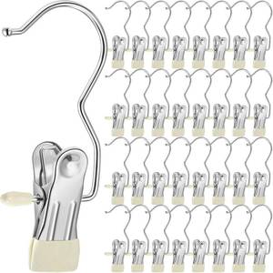 lot 4384 image: Yinder Boot Hangers Clips Laundry Hooks Hanging Stainless Steel Clothes Pins Portable Hangers for Closet Travel Socks Pants Handbags Hats Towels (Beige,75 Pcs)