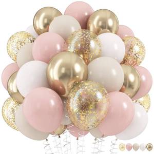 lot 4399 image: Dusty Pink and Gold Balloons Set, 60Pcs 12 Inch Retro Blush Pink White Sand Beige Metallic Gold Latex Balloon with Gold Confetti Boho Balloon for Birthday Baby Bridal Shower Wedding Party Decorations