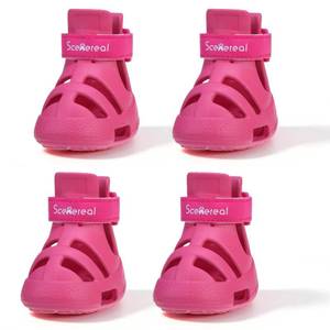 lot 4439 image: SCENEREAL Dog Shoes for Hot Pavement, Non-Slip Breathable Perforated Boots for Small Medium Large Dogs Girl, Pink EVA Pet Paw Protectors for Summer, Easy Cleaning, Rose Red Size 9