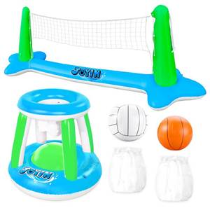 lot 5317 image: JOYIN Inflatable Volleyball Net & Basketball Hoops Pool Float Set Balls Included for Kids and Adults, Summer Pool Game, Floaties, Volleyball Court (105x28x38) Basketball (27.6x23),Green,Blue