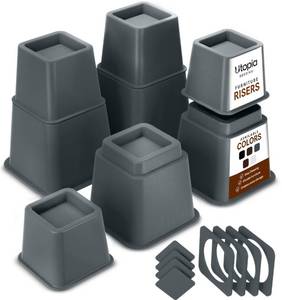 lot 5319 image: Utopia Bedding Bed Riser, 3 & 5 Inches Adjustable Furniture Risers for 8 Inch Combined Furniture Lift, Under Bed Storage & Dorm Room Essential, Supports Up to 1,300 lbs (4 Set, Grey)