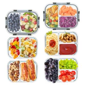 lot 5340 image: 2 & 3 Compartment Glass Meal Prep Containers with Lids, Lunch Containers