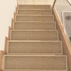 lot 5357 image: Earcu Stair Treads Non Slip, Rubber Backing Stair Treads for Wooden Steps, 7 PCS Thicken Linen Carpet Stair Runners Indoor for Kids Elders and Pets, No Residue Stair Carpet Treads, 8x30, Beige