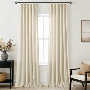 lot 5363 image: 108 inch Long Pinch Pleated Linen Curtains 2 Panels Set for Living Room Sliding Door Warm Beige Light Filtering Semi Sheer Window Curtain Rustic Farmhouse 108 Inch Pinch Pleat Drapes with Hooks Rings
