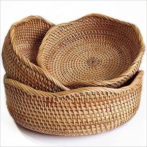 lot 5364 image: YANGQIHOME Rattan Bread Basket, Round Fruit Baskets, Wicker Storage Bowls, Natural Woven Serving Basket Bowls, Decorative Baskets for Kitchen Counter Organizing
