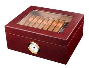 lot 5367 image: Premium Cigar Humidor for 25-50 Cigars - Elegant Humidor humidor with Hygrometer and Humidifier - Cedar Lined Cigar Box for Optimal Humidity Control (Analog)