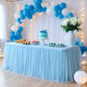 lot 6302 image: Yoquare 1-Pack Blue 2-in-1 Tulle Tablecloth for 6-Foot Rectangular Table �� Stretch Fitted Table Skirt & Cover for Baby Shower, Bridal, Birthday, Princess Party