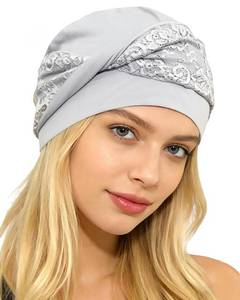 lot 6306 image: ORKSEA Chemo Headwear for Women Knot Beanies with Stretch Elastic Turbans Soft Cancer Hats Head Coverings Scarf Headwraps Gray