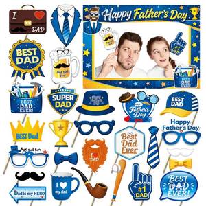 lot 6307 image: 28Pcs Fathers Day Photo Booth Props with Large Picture Frame, Best Dad Ever Party Decorations for Fathers Day, Mustache Glasses Tie Props for Men Dad Birthday Party Favors, DIY Photo Backdrops