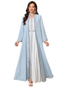 lot 6308 image: Elegant Muslim Dress with Embroidered Traditional Islamic Attire Maxi Robe Eid Prayer Gown(Light Blue,Medium)
