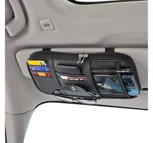 lot 6313 image: Da by Car Sun Visor Organizer, Multi-Pocket Visor Organizer Storage Pouch for Cars, SUVs & Trucks with Double Zippers, Elastic Bands & Glasses Clip - Organizes Essentials Keep Tidy (Black)