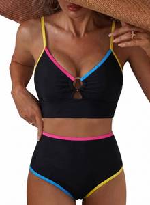 lot 6315 image: Herseas Womens Sexy Black Bikini Sets 2 Piece High Waisted Girls Swimsuits O Ring 2026 Summer Color Block Trim Adjustable Spaghetti Straps Vintage Bathing Suit Cruise Essentials Small