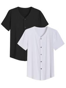 lot 6318 image: Latuza Mens Bamboo Viscose Button Down Pajama Shirt 2 Pack, BlackWhite, XX-Large