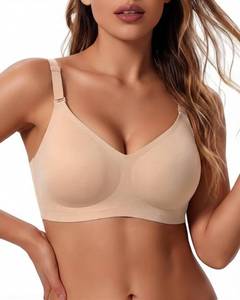 lot 6325 image: Jelly Bras for Women Wireless Bra V Neck Seamless Push Up Full Coverage Bralette Tshirt Everyday Bra No Underwire (XL) Nude