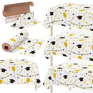 lot 6337 image: Tegeme 100 ft x 54 Inch Graduation Tablecloth Roll with Cutting Box Class of 2026 Gongrats Grad Table Cloth Gold Disposable Plastic Table Cover for End of Year Party Supplies Wall Decoration