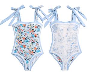lot 6359 image: ASHER FASHION Womens One Piece Swimsuit -Bathing Suit for Women Tummy Control Reversible Bustier Floral Print Monokinis Blue size S