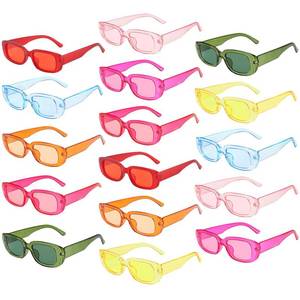 lot 6362 image: Matcheck 16 Pack Retro Rectangle Sunglasses Women Girls Vintage Square Eyewear Classic Transparent Color Narrow Frame Fashion Glasses
