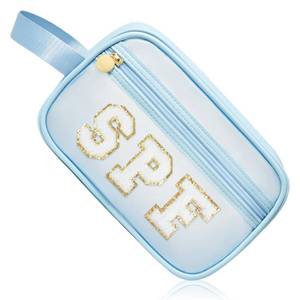 lot 6372 image: COSHAYSOO Clear Sunscreen Bag Makeup Toiletries Pouch Beach Vacation Essentials Summer Travel Stuff Accessories Personalized Graduation Gifts for Her Women College Teen Girls Teacher Nurse Blue SPF