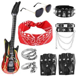 lot 6374 image: PEUTIER Kid 9pcs 80s Rocker Outfit Punk Accessories for Men & Boys