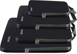 lot 6384 image: BAGAIL 4 Set6 Set8 Set Compression Packing Cubes Travel Accessories Expandable Packing Organizers (Cloth Pattern, 4-Black)