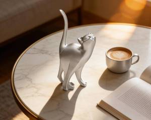 lot 6407 image: AMOIENSIS 7 Inch Silver Proud Cat Statue, Cat Memorial Gift Home Decor