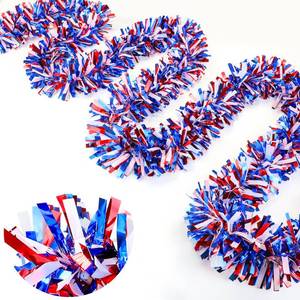 lot 6410 image: 50FT 4th of July Patriotic Garland, 4th of July Decorations Red White and Blue Garland, Metallic Glitter Tinsel Garlands for Memorial Day Independence Day