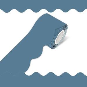 lot 6423 image: 70Ft Bulletin Board Border- Stone Blue Scalloped Rolled Border Trim Board Border, Wavy Line Decorative Roll for Classroom, School, Office, Home