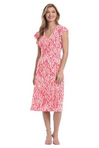 lot 6424 image: London Times Womens Dresses Leaf Print V-Neck Ruffle Sleeve Dress Size 10P