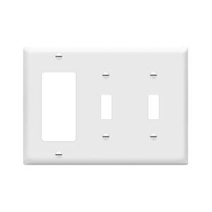 lot 6431 image: ENERLITES Combination Double ToggleSingle Decorator Rocker Outlet Wall Plate, Standard Size 3-Gang Light Switch Cover(4.5 x 6.38), Polycarbonate Thermoplastic, UL Listed��881231-W, White