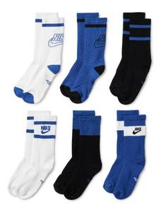 lot 6445 image: Nike Unisex Kids Everyday Cushioned Crew Socks (6 Pairs), WhiteBlackGame Royal, Medium