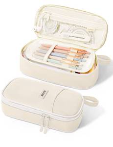 lot 6447 image: SUNEE Cute Pencil Case, Aesthetic Pen Pouch, Colored Large Pencil Bag with Zipper, Kawaii Stationery Storage and Organizer, School Supplies for Teen and Adult Girls, Beige