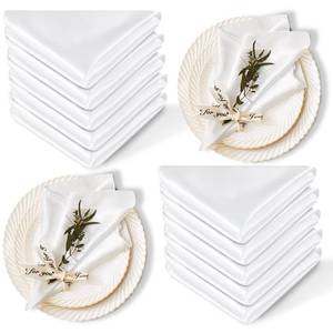 lot 6448 image: Cobedzy 12 Pack Satin Table Cloth Napkins, 17x17 Inch White Silky Wedding Napkins Cloth Washable, Luxury Dining Table Cloth Napkins Set for Birthday Holiday Party Dinner Restaurant